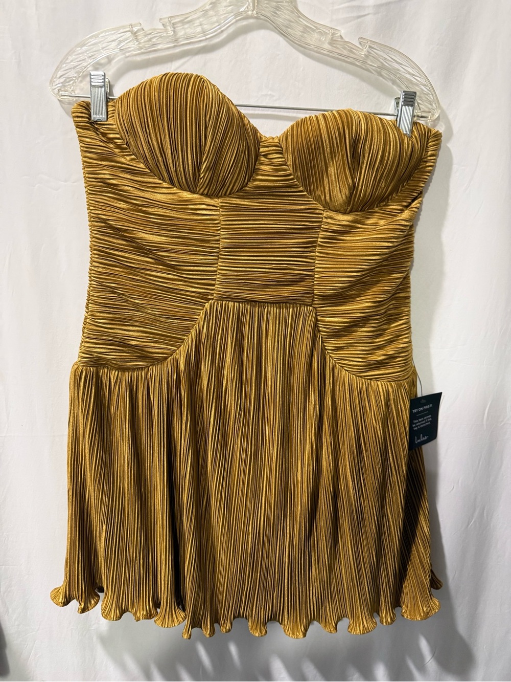 Lulu's Strapless Pleated Mini Dress in Mustard